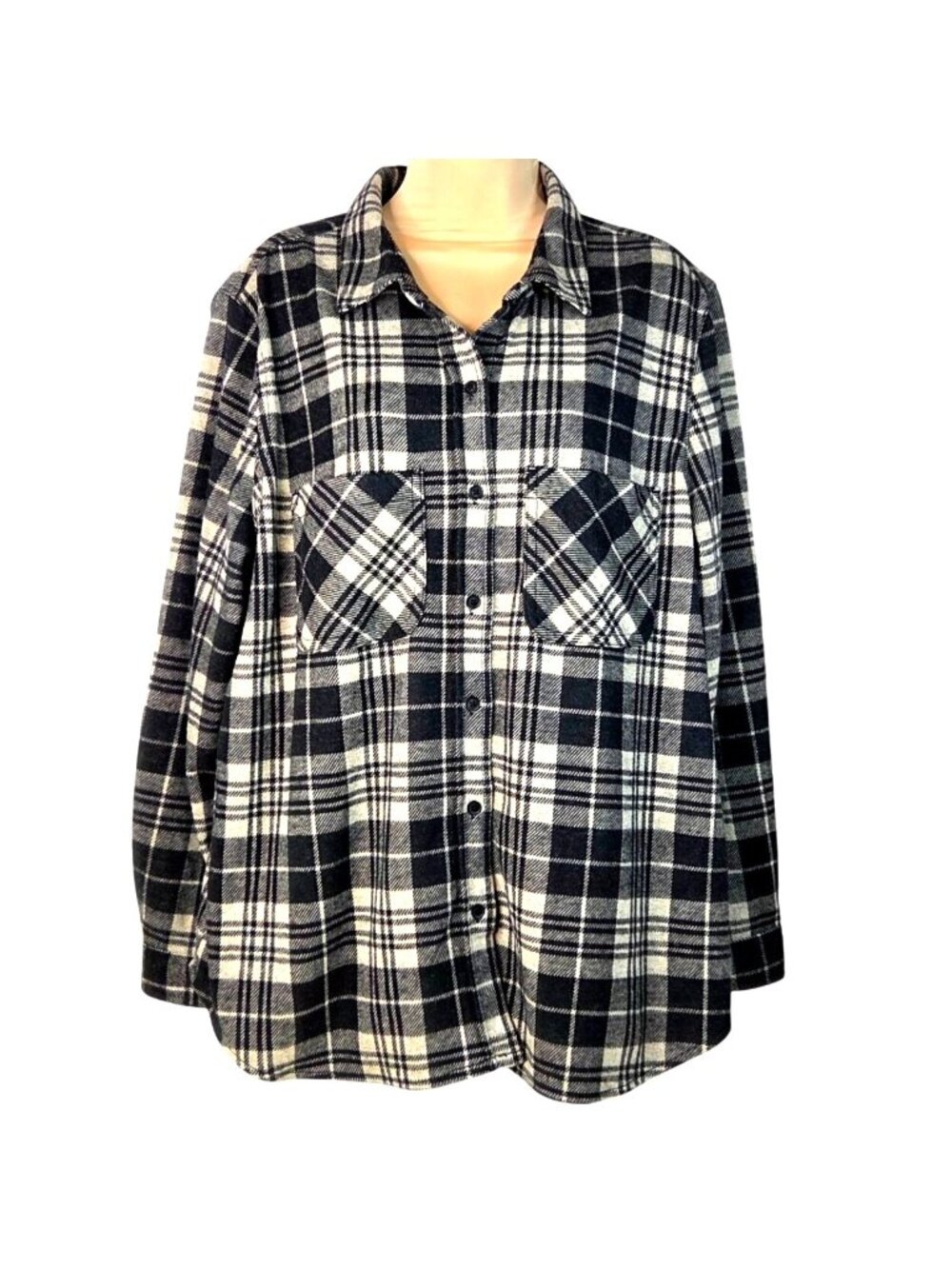 Casa Cabana XXL Black & White Plaid Flannel Button-Up Shirt